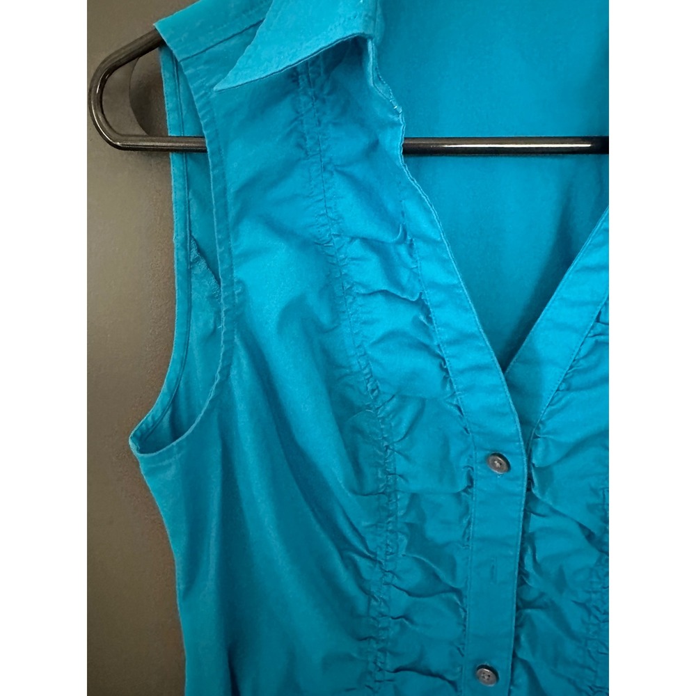 Express Studio Womens Turquoise Blue Ruffle Front‎ Sleeveless Blouse Size M - Picture 3 of 9